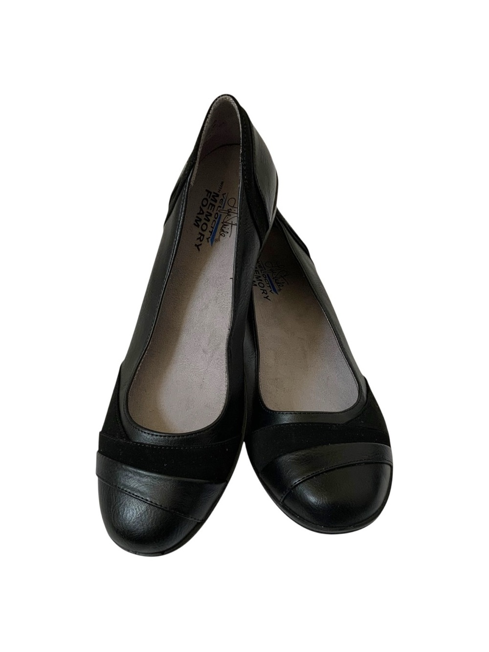 Life Stride Velocity Memory Foam Black Leather & Suede Ballet Flats Size 10